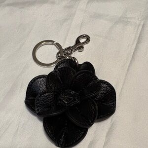 Elegant Black Leather Flower Keychain